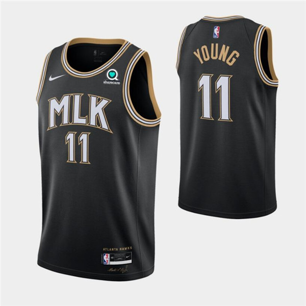 Men's Atlanta Hawks #11 Trae Young 2020/21 Black MLK City Edition With Sponsor Patch Stitched Jersey